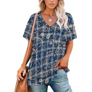 AILLOSA YH-483 Tamamı Baskılı V Yaka Kısa Kollu Kadın T-Shirt