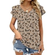 AILLOSA YH-486 Tamamı Baskılı Fırfırlı Kısa Kollu V Yakalı Kadın T-shirt