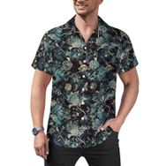 AILLOSA YH-488 Aloha Hawaii Çiçek Baskılı 3D Desen Kısa Kollu Erkek Gömlek