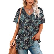 AILLOSA YH-488 Tamamı Baskılı V Yaka Kısa Kollu Kadın T-Shirt