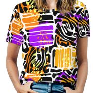 AILLOSA YH-489 Tamamı Baskılı Kısa Kollu Yuvarlak Yaka Kadın T-shirt
