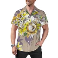AILLOSA YH-49 Aloha Hawaii Çiçek Baskılı 3D Desen Kısa Kollu Erkek Gömlek
