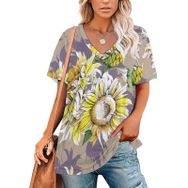AILLOSA YH-49 Tamamı Baskılı V Yaka Kısa Kollu Kadın T-Shirt