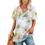 AILLOSA YH-490 Tamamı Baskılı V Yaka Kısa Kollu Kadın T-Shirt