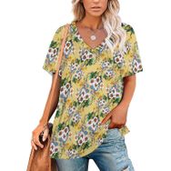 AILLOSA YH-491 Tamamı Baskılı V Yaka Kısa Kollu Kadın T-Shirt
