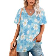 AILLOSA YH-492 Tamamı Baskılı V Yaka Kısa Kollu Kadın T-Shirt