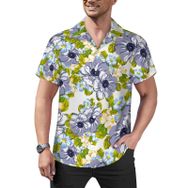 AILLOSA YH-494 Aloha Hawaii Çiçek Baskılı 3D Desen Kısa Kollu Erkek Gömlek