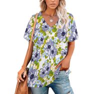 AILLOSA YH-494 Tamamı Baskılı V Yaka Kısa Kollu Kadın T-Shirt