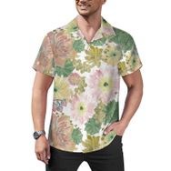 AILLOSA YH-495 Aloha Hawaii Çiçek Baskılı 3D Desen Kısa Kollu Erkek Gömlek