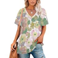AILLOSA YH-495 Tamamı Baskılı V Yaka Kısa Kollu Kadın T-Shirt