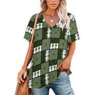 AILLOSA YH-496 Tamamı Baskılı V Yaka Kısa Kollu Kadın T-Shirt