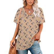 AILLOSA YH-497 Tamamı Baskılı V Yaka Kısa Kollu Kadın T-Shirt
