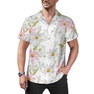 AILLOSA YH-498 Aloha Hawaii Çiçek Baskılı 3D Desen Kısa Kollu Erkek Gömlek