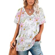 AILLOSA YH-498 Tamamı Baskılı V Yaka Kısa Kollu Kadın T-Shirt