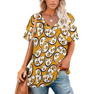 AILLOSA YH-499 Tamamı Baskılı V Yaka Kısa Kollu Kadın T-Shirt