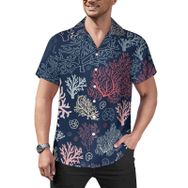 AILLOSA YH-50 Aloha Hawaii Çiçek Baskılı 3D Desen Kısa Kollu Erkek Gömlek