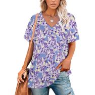 AILLOSA YH-500 Tamamı Baskılı V Yaka Kısa Kollu Kadın T-Shirt