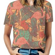 AILLOSA YH-504 Tamamı Baskılı Kısa Kollu Yuvarlak Yaka Kadın T-shirt