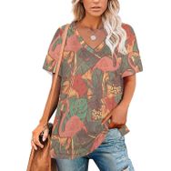 AILLOSA YH-504 Tamamı Baskılı V Yaka Kısa Kollu Kadın T-Shirt