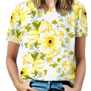 AILLOSA YH-505 Tamamı Baskılı Kısa Kollu Yuvarlak Yaka Kadın T-shirt