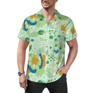 AILLOSA YH-506 Aloha Hawaii Çiçek Baskılı 3D Desen Kısa Kollu Erkek Gömlek
