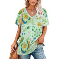 AILLOSA YH-506 Tamamı Baskılı V Yaka Kısa Kollu Kadın T-Shirt