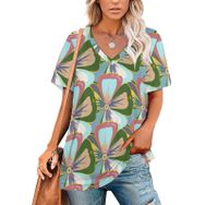 AILLOSA YH-508 Tamamı Baskılı V Yaka Kısa Kollu Kadın T-Shirt