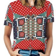 AILLOSA YH-509 Tamamı Baskılı Kısa Kollu Yuvarlak Yaka Kadın T-shirt