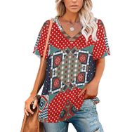 AILLOSA YH-509 Tamamı Baskılı V Yaka Kısa Kollu Kadın T-Shirt