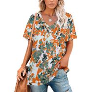 AILLOSA YH-51 Tamamı Baskılı V Yaka Kısa Kollu Kadın T-Shirt
