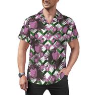 AILLOSA YH-510 Aloha Hawaii Çiçek Baskılı 3D Desen Kısa Kollu Erkek Gömlek