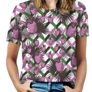 AILLOSA YH-510 Tamamı Baskılı Kısa Kollu Yuvarlak Yaka Kadın T-shirt