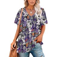 AILLOSA YH-512 Tamamı Baskılı V Yaka Kısa Kollu Kadın T-Shirt