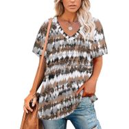 AILLOSA YH-513 Tamamı Baskılı V Yaka Kısa Kollu Kadın T-Shirt
