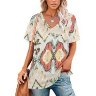 AILLOSA YH-515 Tamamı Baskılı V Yaka Kısa Kollu Kadın T-Shirt