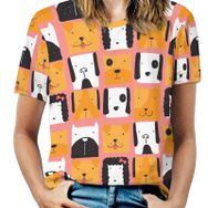 AILLOSA YH-516 Tamamı Baskılı Kısa Kollu Yuvarlak Yaka Kadın T-shirt