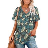 AILLOSA YH-518 Tamamı Baskılı Kısa Kollu V Yakalı Kadın T-shirt