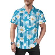 AILLOSA YH-519 Aloha Hawaii Çiçek Baskılı 3D Desen Kısa Kollu Erkek Gömlek