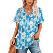 AILLOSA YH-519 Tamamı Baskılı Kısa Kollu V Yakalı Kadın T-shirt