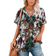 AILLOSA YH-52 Tamamı Baskılı Kısa Kollu V Yakalı Kadın T-shirt