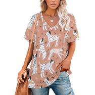 AILLOSA YH-520 Tamamı Baskılı V Yaka Kısa Kollu Kadın T-Shirt