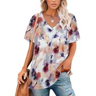 AILLOSA YH-522 Tamamı Baskılı V Yaka Kısa Kollu Kadın T-Shirt