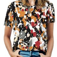 AILLOSA YH-523 Tamamı Baskılı Kısa Kollu Yuvarlak Yaka Kadın T-shirt