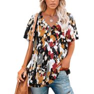 AILLOSA YH-523 Tamamı Baskılı V Yaka Kısa Kollu Kadın T-Shirt
