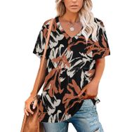 AILLOSA YH-525 Tamamı Baskılı V Yaka Kısa Kollu Kadın T-Shirt