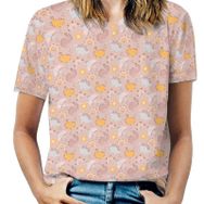 AILLOSA YH-526 Tamamı Baskılı Kısa Kollu Yuvarlak Yaka Kadın T-shirt