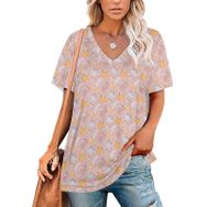 AILLOSA YH-526 Tamamı Baskılı V Yaka Kısa Kollu Kadın T-Shirt