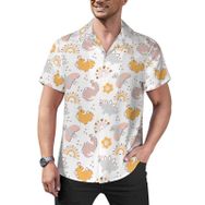 AILLOSA YH-527 Hawaii Çiçek Baskılı 3D Desen Kısa Kollu Erkek Gömlek