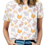 AILLOSA YH-527 Tamamı Baskılı Kısa Kollu Yuvarlak Yaka Kadın T-shirt