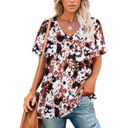 AILLOSA YH-528 Tamamı Baskılı V Yaka Kısa Kollu Kadın T-Shirt